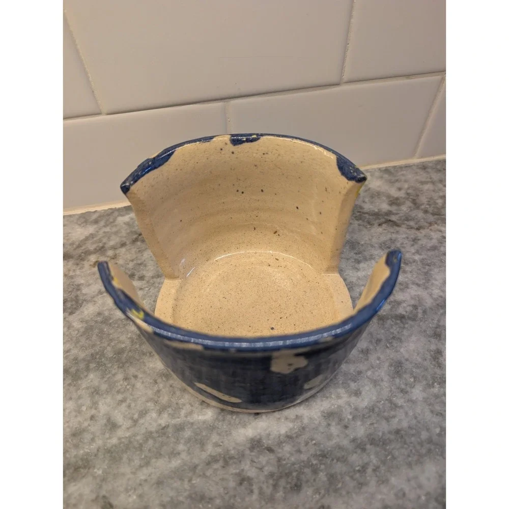 Signed Studio Pottery Blue & Cream Ceramic Sponge / Napkin Holder
